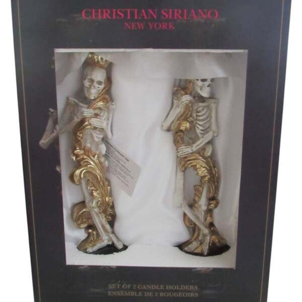NIB Christian Siriano NY Skeleton Candle Holders Set of 2 Gothic Halloween DDG